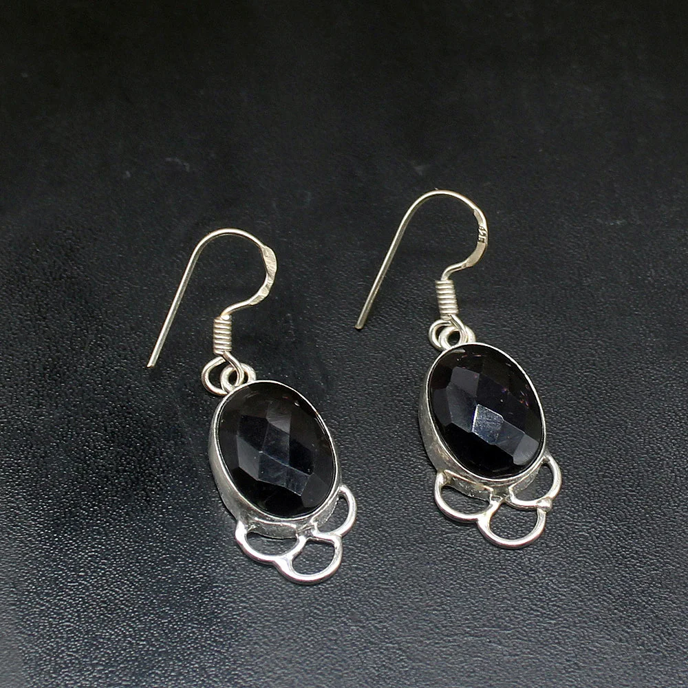 Gemstonefactory Big Promotion 925 Silver Charming Faceted Black Onyx Women Ladies Gifts Dangle Drop Earrings 20211970