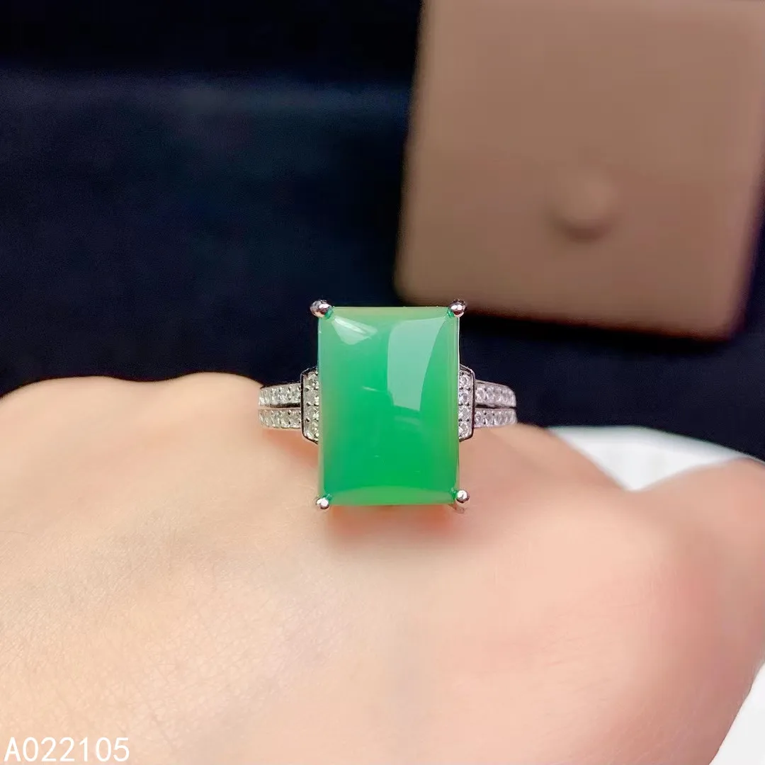 

KJJEAXCMY Fine Jewelry 925 Sterling Silver Inlaid Natural Chalcedony Women Classic Simple Square Adjustable Gem Ring Support Det