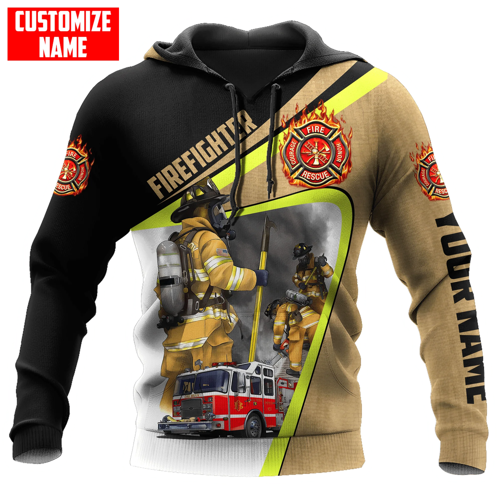 

Customize Name Brave Firefighter 3D Printed Men Autumn Hoodie Unisex Hooded sweatshirt Streetwear Casual zipper hoodies DK422