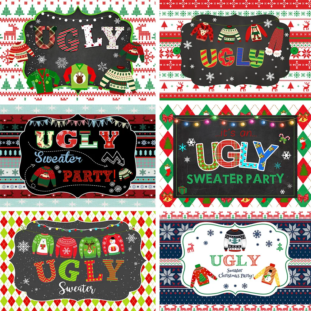 Mocsicka Ugly Sweater Party Photo Background Christmas Backdrop for Photography Winter Snowflake Decoration Poster Photo Studio