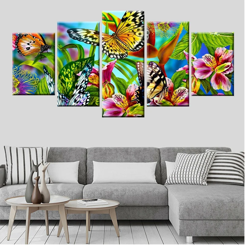 

Colorful flowers and butterflies diamond painting 5D cross stitch kits Full Round square Drill 5D Diy Diamond embroideryZP-2072