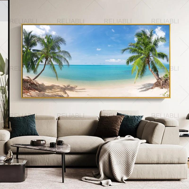 Tropical Natural Seascape Beach Landscape Posters and Prints,Canvas Painting,Panorama Scandinavian Picture for Living Room Decor