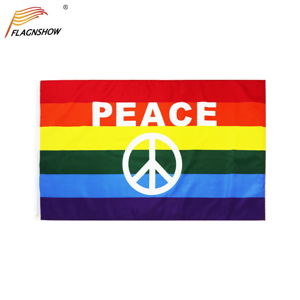 

3x5 Ft Rainbow Flag with Peace Sign Symbol Gay Pride Banner LGBT Festival Event