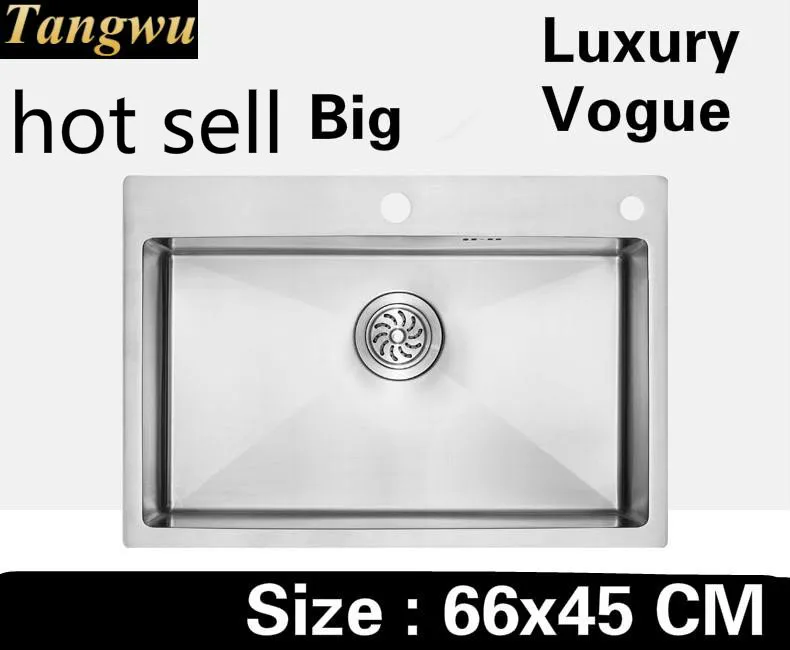 Free shipping Home luxury wash vegetables big kitchen manual sink single trough 304 stainless steel vogue  660x450 MM