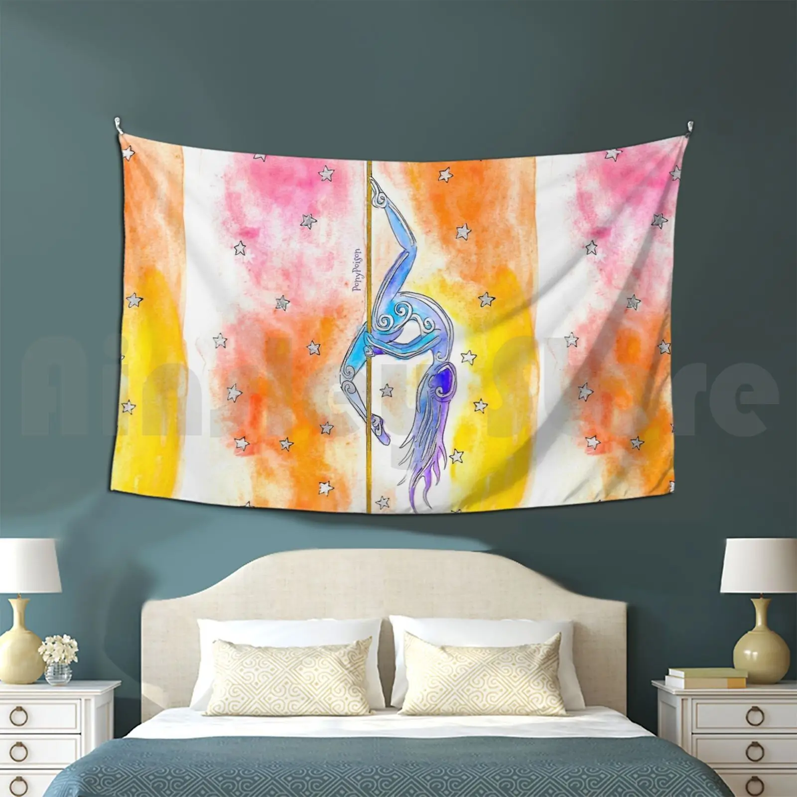 Instant Karma Pole Dancer Watercolor Tapestry Living Room Bedroom Watercolor Pole Pole Dance Pole Dancing Pole