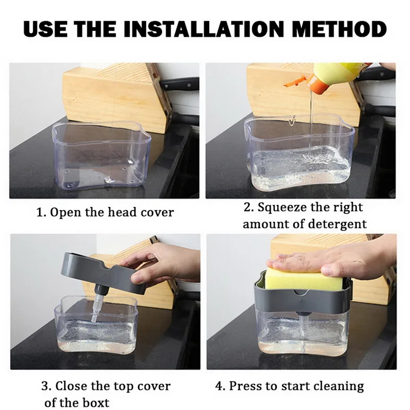 Soap Dispenser Pump with Sponge Manual Press Cleaning Liquid Dispenser Container Manual Press Soap Organizer Kitchen Tool