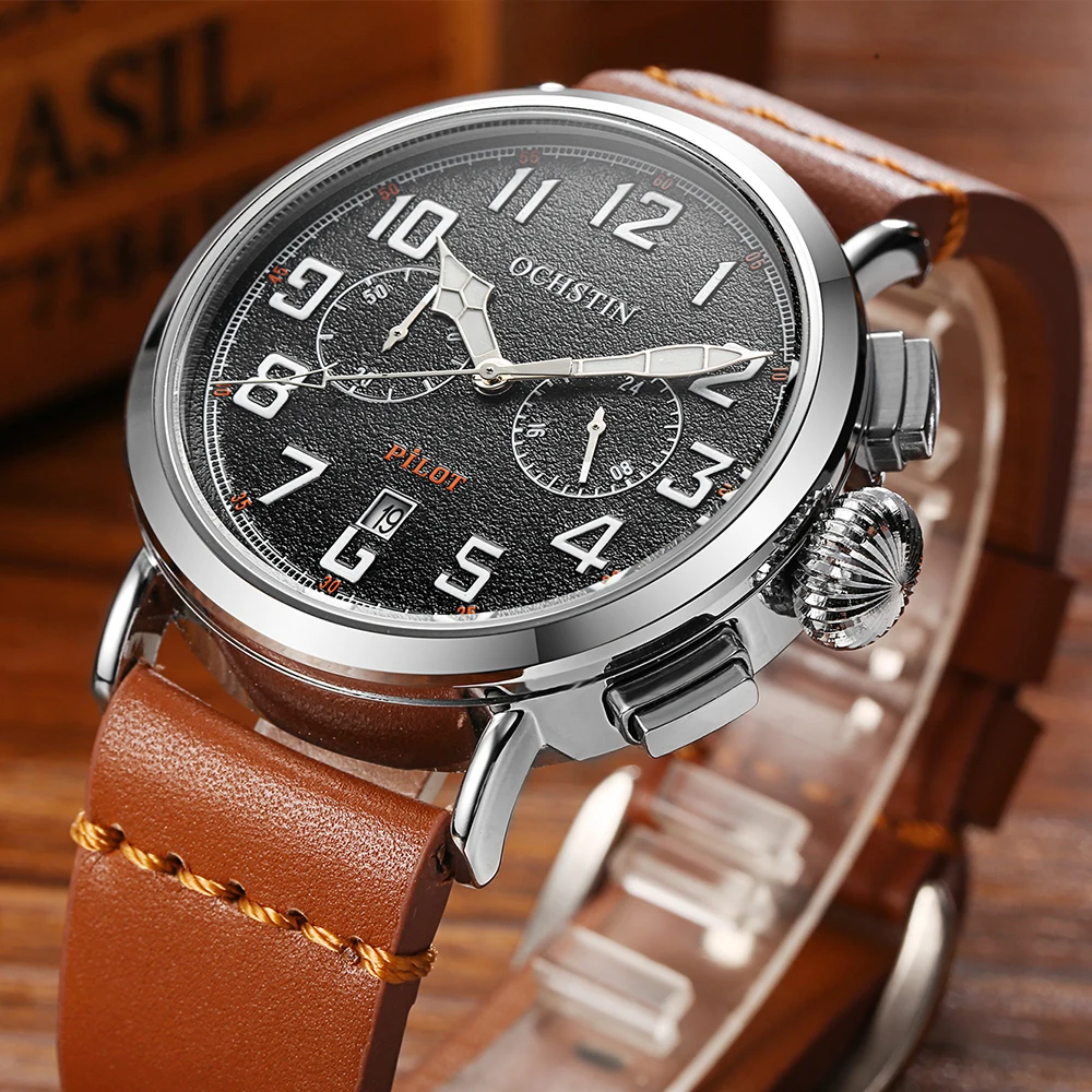 2023 New Men Watch Clock Luxury Top Brand OCHSTIN Pilot Classical Quartz Watches Male Waterproof Chronograph Luminous Wristwatch