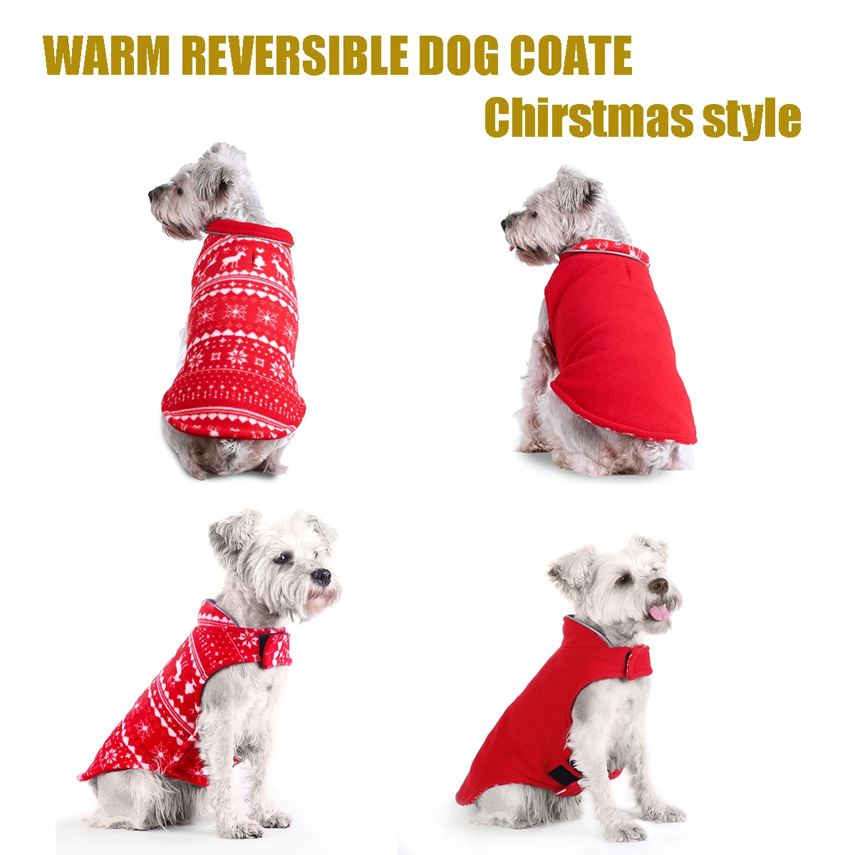 XS-XXL reversibile in pile vestiti per cani natale Pet cappotti per piccolo medio 2 strati in pile inverno caldo grande giacca Chihuahua Vest
