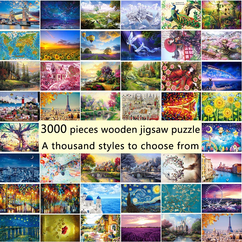 3000 pieces of wooden jigsaw and various patterns optional adult decompression children's educational toys gifts DIY decorative