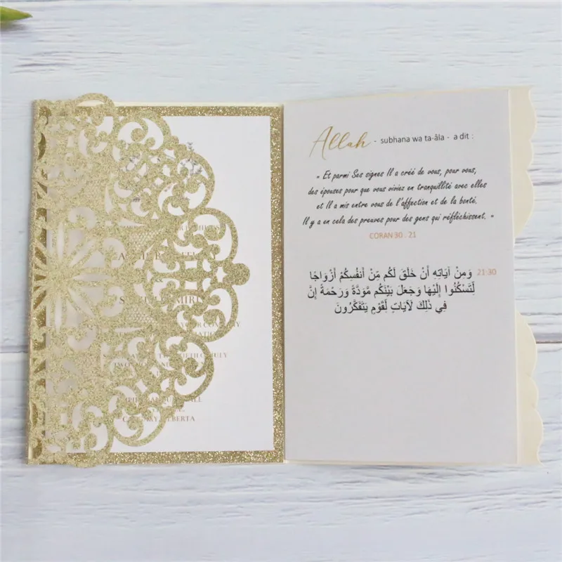 

Glitter gold wedding envelope tri-fold marriage birthday customized greeting card 50pcs