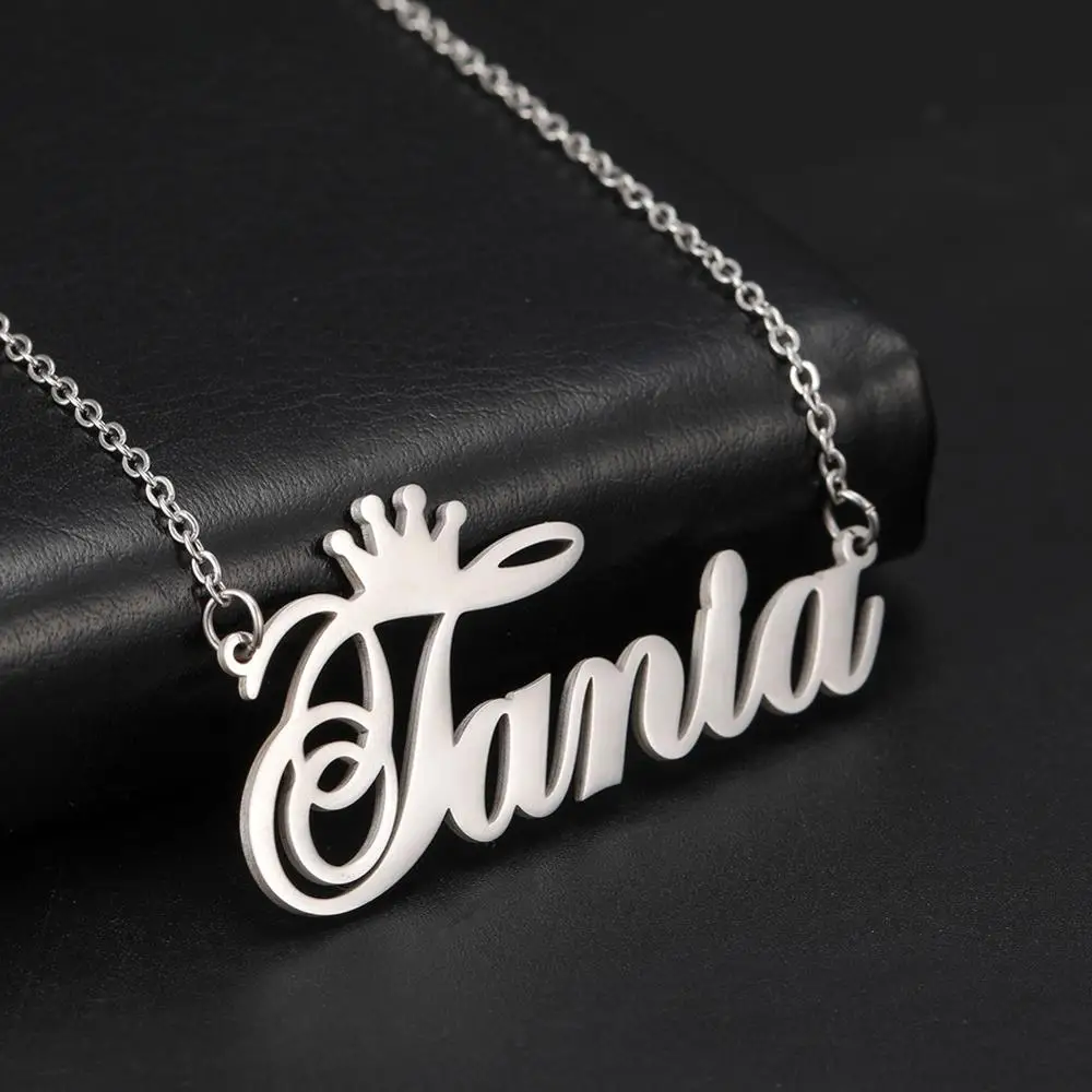 Sipuris Custom Name Necklace Personality Crown Stainless Steel Necklace For Women Man Customized Jewelry Girlfriend Gift Steel