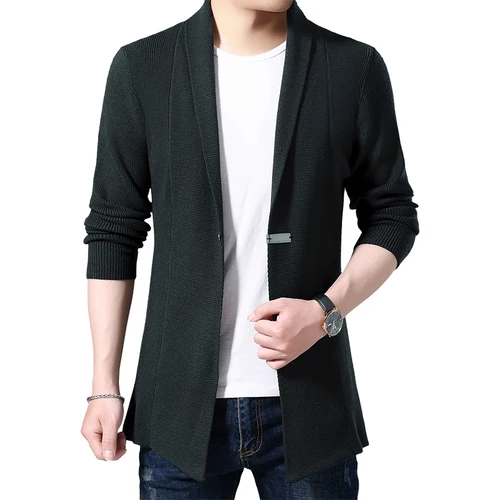 Imagen 2 del producto Cárdigan para hombre, suéteres para primavera y otoño, chaqueta cárdigan informal para hombre, suéter largo de Color sólido, cortavientos, abrigos con un solo botón