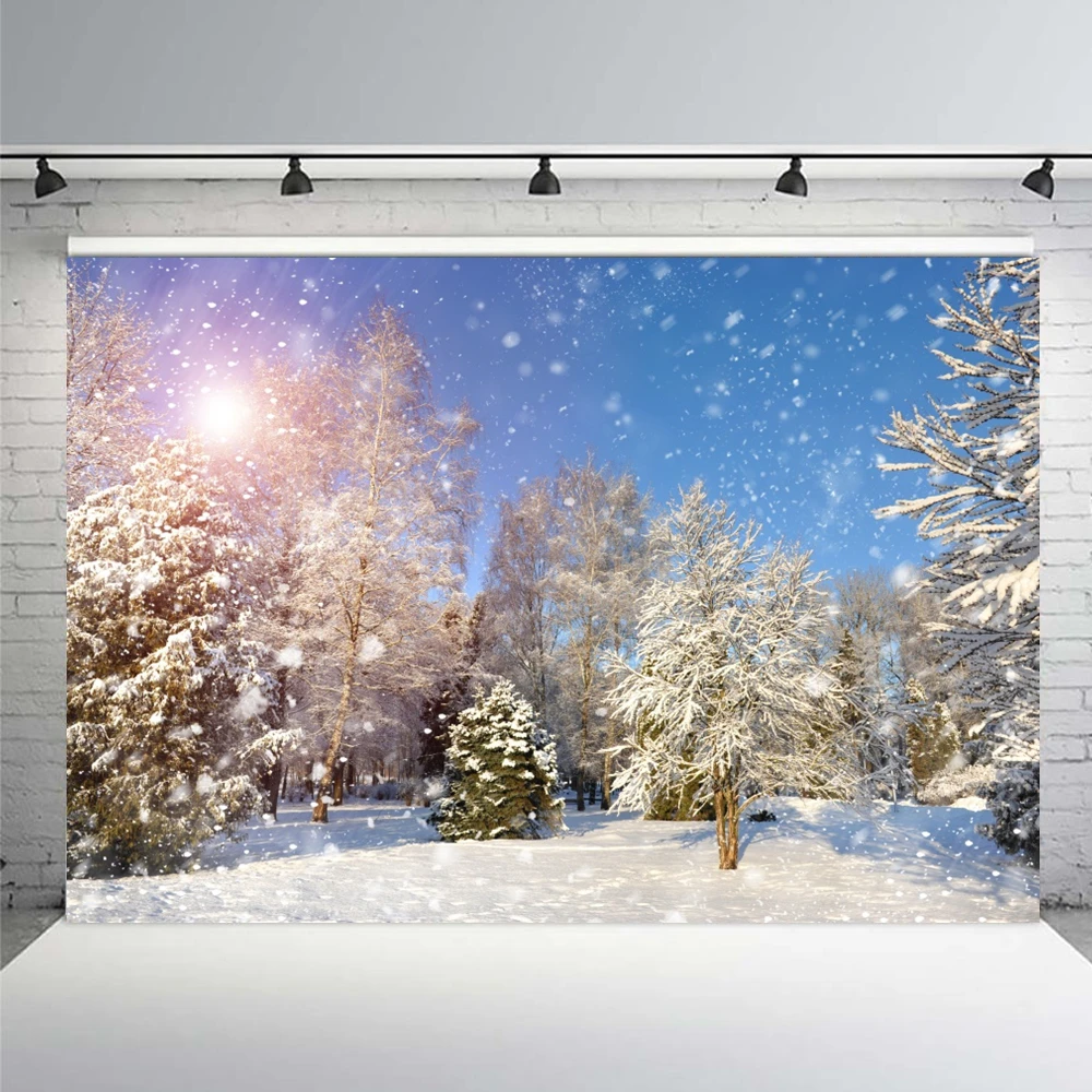 Winter Forest Snow Photography Background Nature Landscape Baby Portrait Family Party Photocall Backdrop Photo Studio Photoshoot