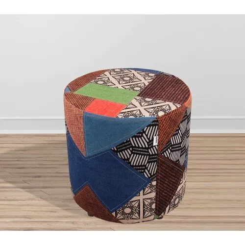 Armi Puff Modern Patchwork Pattern Round Wood Puff