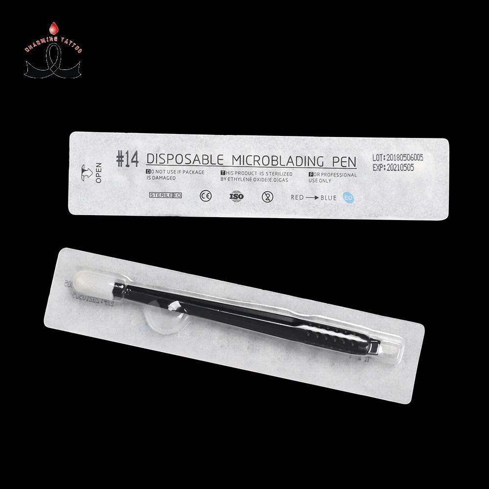 50pcs/lot package PMU Manual  embroidery pen tattoo Black 18U Disposable Microblading Pen With Brush Head For Brows Microblading