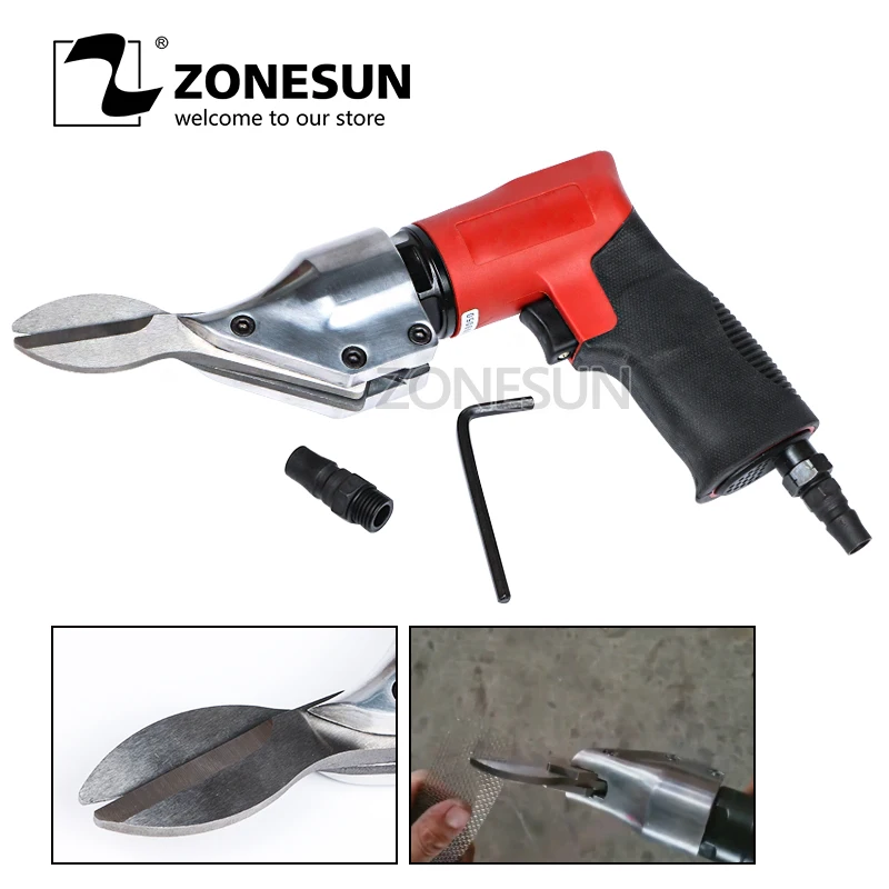 ZONESUN Pneumatic Air Cutter Scissors Straight Two-blade for Cutting Iron Sheet Sieve Meshes Stainless Steel C Tool Machine