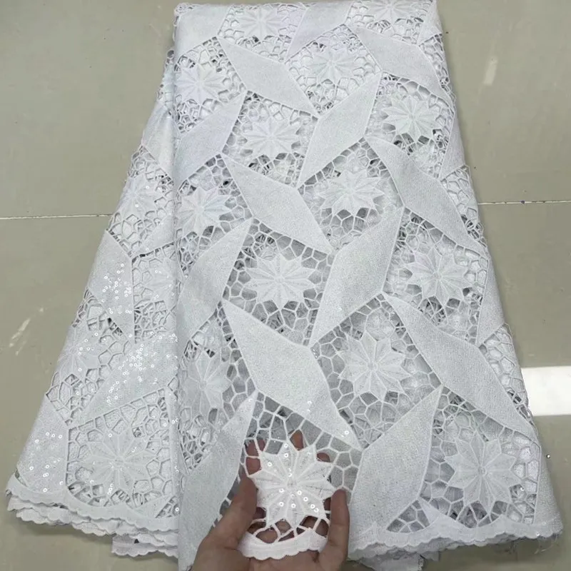 

New Arrivals African Guipure Cord Lace Fabric Top Selling Nigerian white (colour)Water Soluble for Wedding Party TS9319