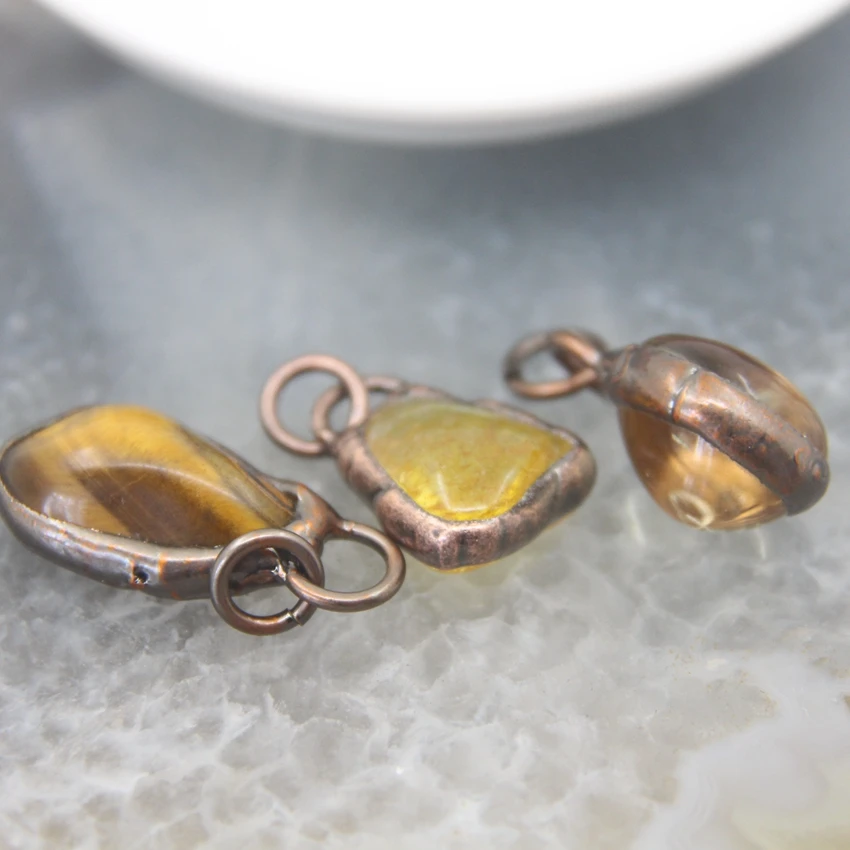 Bronze Natural Yellow Crystal Raw Rough Irregular Quartz Antique Copper Pendant Vintage Necklace/Bracelet/Earring Jewelry Making