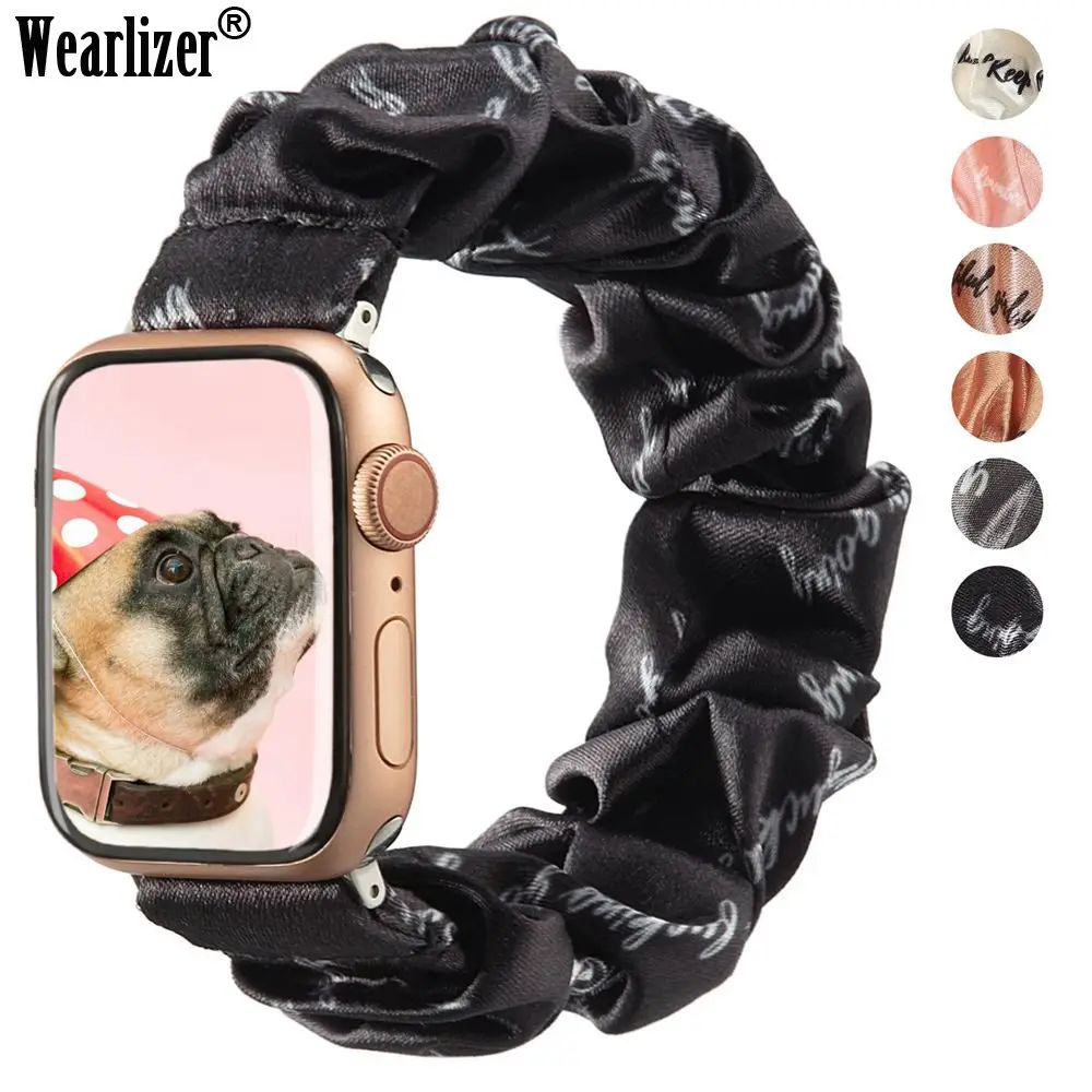 Wearlizer Letter Stylish Fabric Band for Apple Watch SE Elastic Strap Scrunchies Wristband Strap for iwatch Series 6 5 4 3 2 1