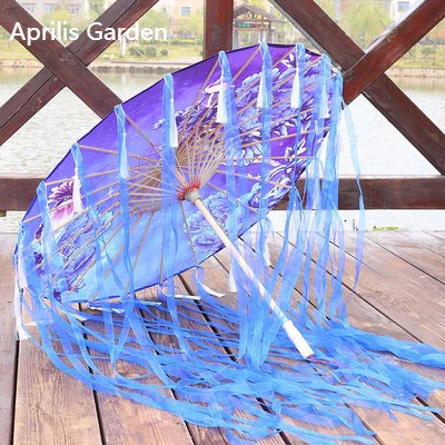 New Bamboo Oiled Paper Umbrella Women Tassels Yarn Ribbon Hanfu Umbrella Woman Parasol Retro Performing Japanese Chinese Style