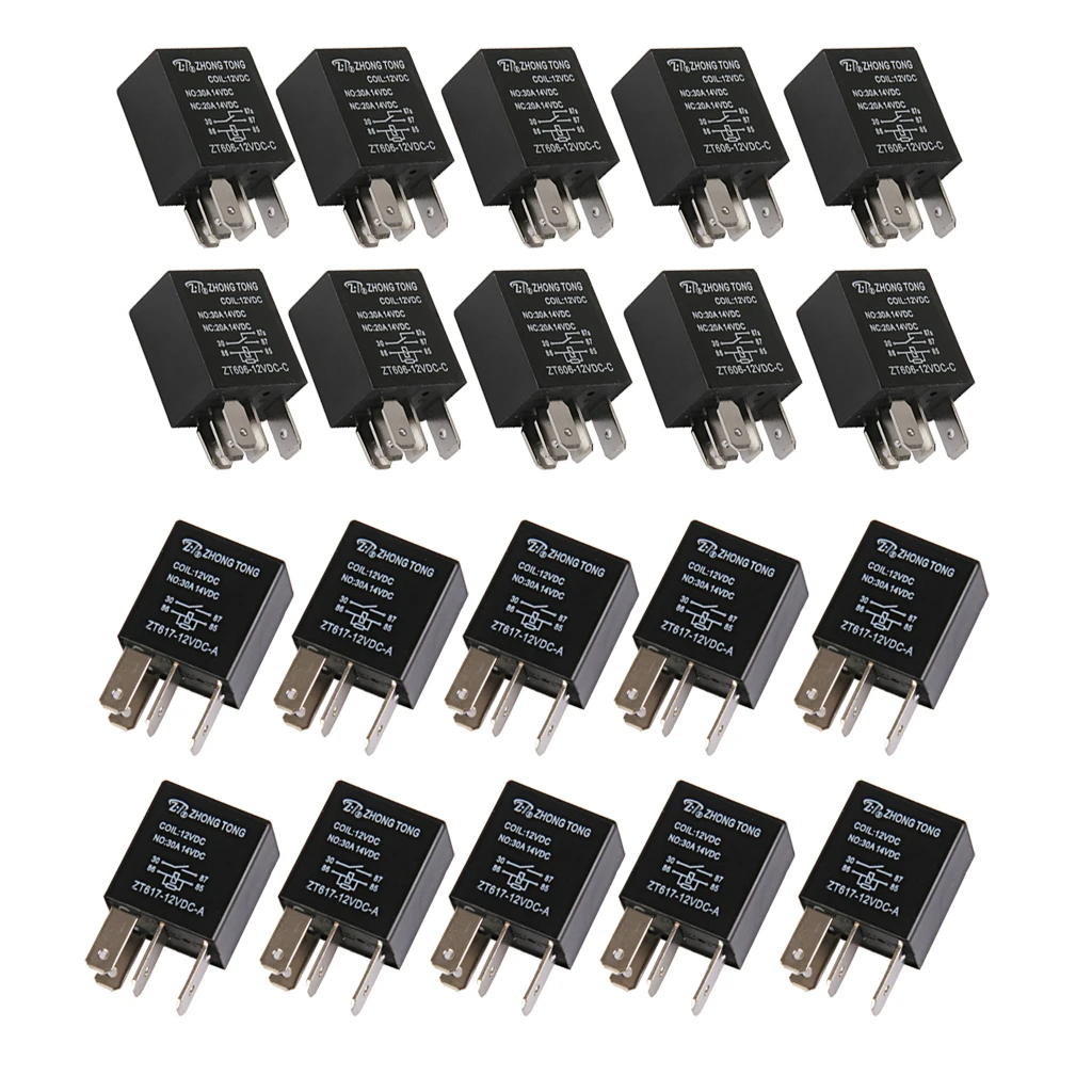 20pcs Electrical Relay Switches 12V DC 20A/30A AMP SPDT Relay 5P & 4P For Truck Boat Marine