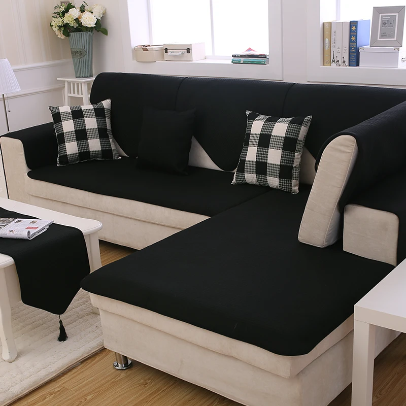 

Four Seasons Solid Color Slip-Resistant Black Linen Sofa Towel Fabric Fashion Sofa Cloth Towel