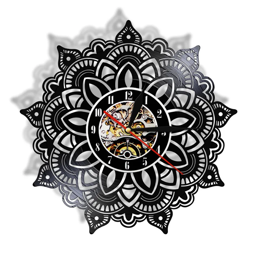 Mandala Flower Silent Quartz Vinyl Record Wall Clock Indian Bedroom Art Decorative Watch Mandala Seeds Satori Yoga Souvenir Gift