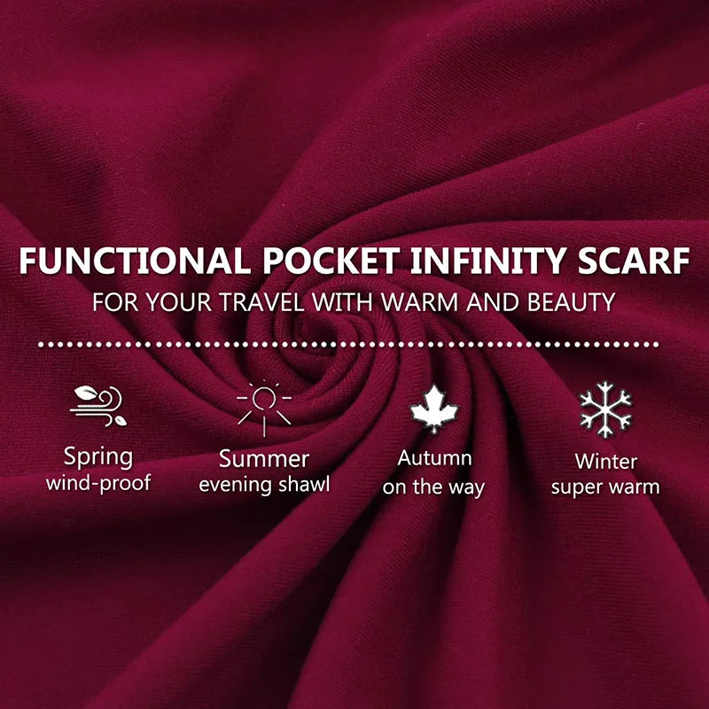 Woman Plain Color Travel Scarf New Premium Pocket Infinity Scarf Fashion Cotton Scarves Wrap with Zipper Carabiner AA10129