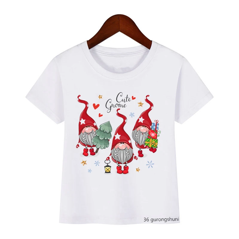 Funny Boys T-Shirst Garden Gnomes Christmas Clothing Summer Harajuku Kawaii Kids Tshirts Tops Casual Girls T Shirts White Tops