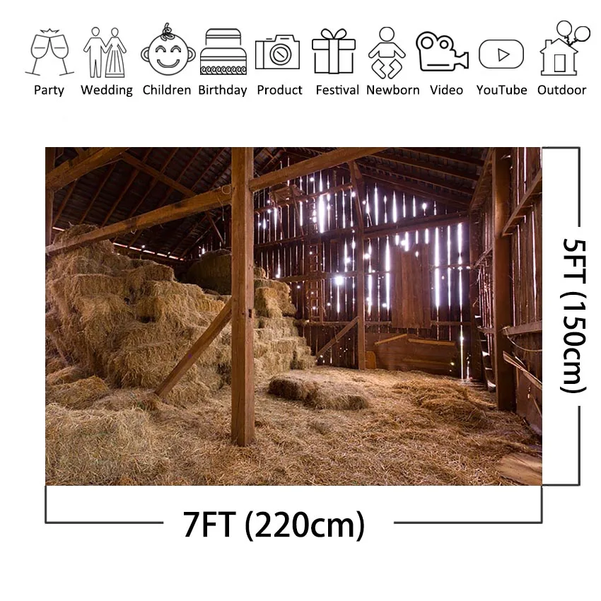 Old Barn Backdrop Photography Church Nativity of Jesus Hayloft Scene Countryside Newborn Party Event Decoration Photo Background