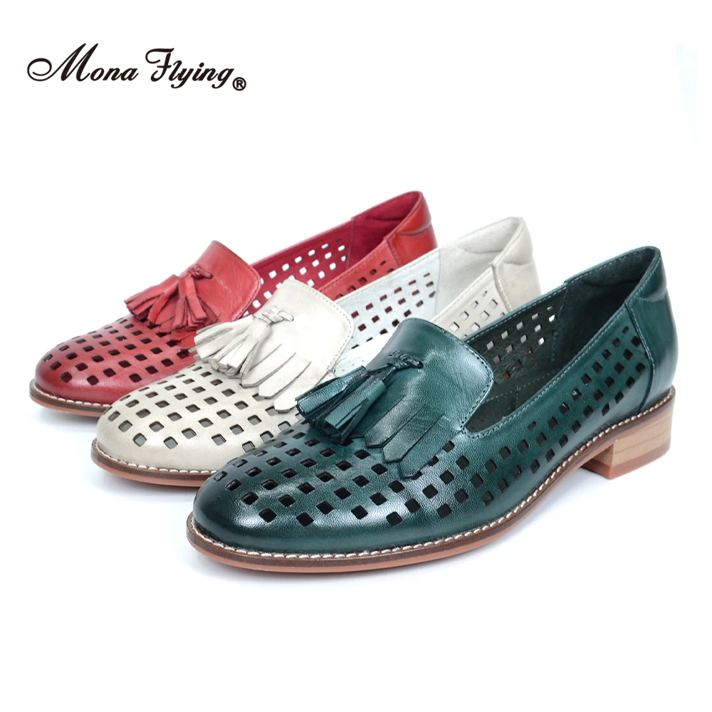 Mocassino da donna in pelle Mona Flying mocassino con nappe Slip-on fatto a mano Casual piatto traspirante con frange scarpe da donna A068-35A