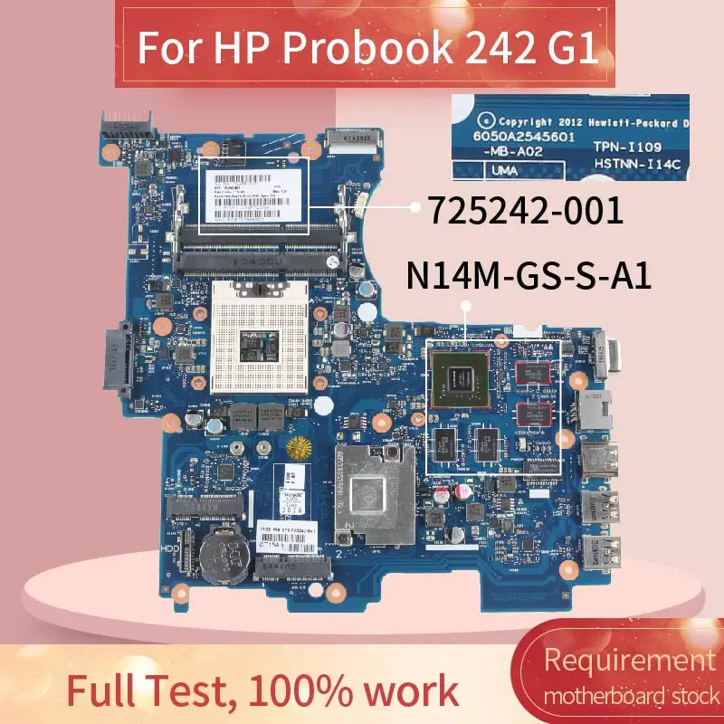 

725243-501 725243-601 Laptop motherboard For HP Probook 242 G1 Notebook Mainboard 6050A2545601 SLJ8E N14M-GS-S-A1 DDR3