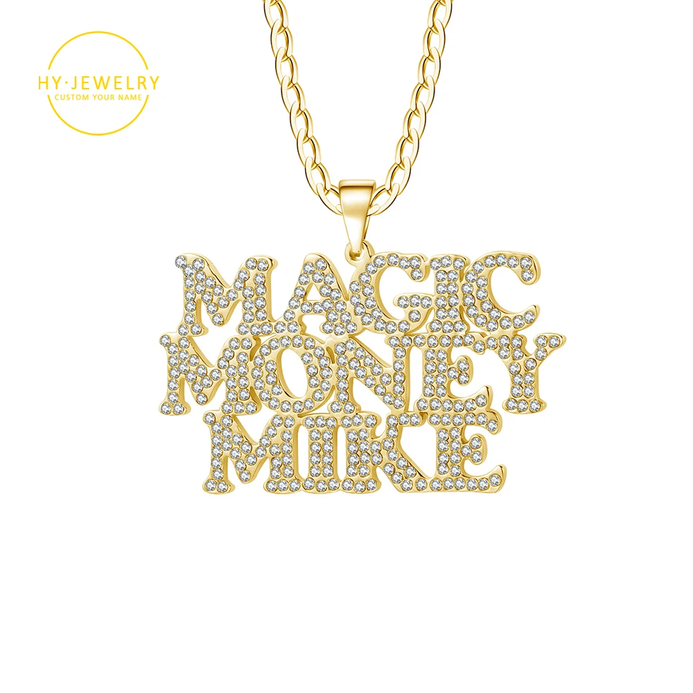 

Custom Name Women Hip Hop Iced Out Necklaces For Men Charms Pendants With Gold Stainless Steel Necklace Cuban Link Chain Jewelry