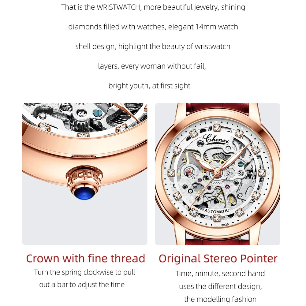 CHENXI Automatic Mechanical Women\'s Watch Luxury Waterproof Quartz Ladies Skeleton Tourbillon Wristwatches Relogio Feminino