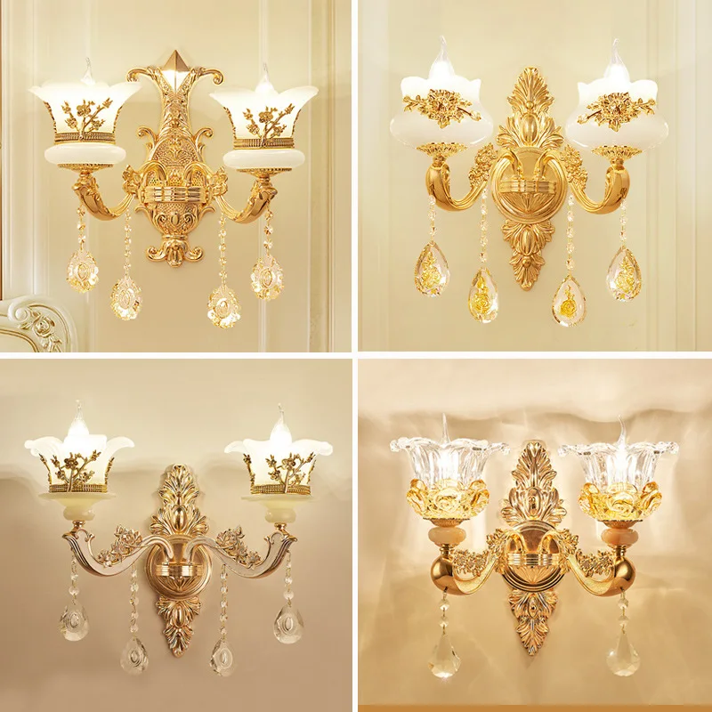 

European Luxury Crystal Wall Lamp Used For Living Room Background Wall Lamp Bedroom Bedside Aisle Corridor Hotel E14 Wall Light