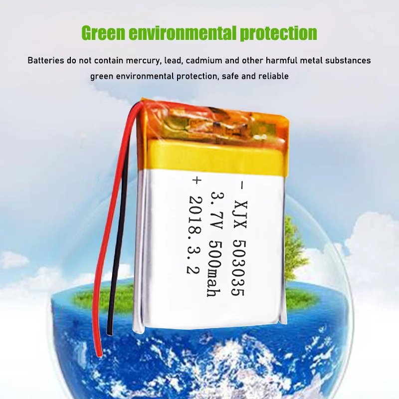 Batteria ricaricabile ai polimeri di litio 3.7 503035 mah delle cellule 500 V Lipo per l'e-book della lampada del DVD LED della cuffia avricolare di bluetooth di MP3 MP4 GPS