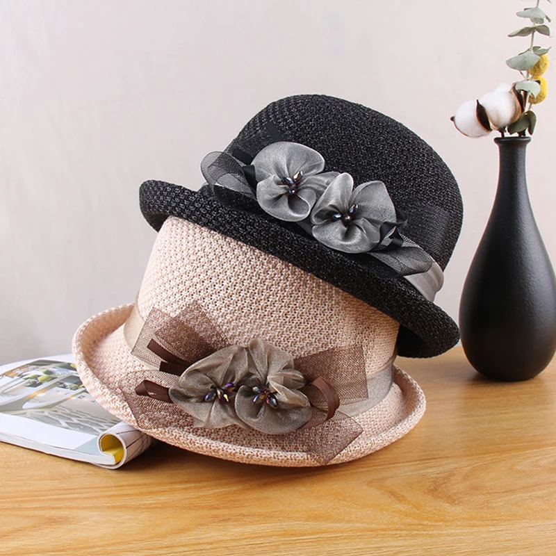 K234 Women\'s Hat Spring And Summer New Flower Fisherman Hat Breathable Mesh Knitted Curled Basin Hat Top Hat Sun Hat Panama