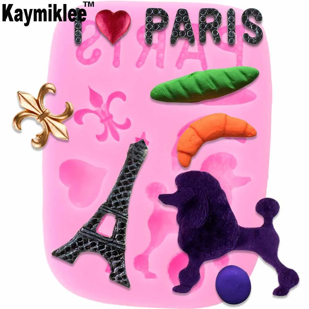 M791 3D EiffelTower Paris dog Relief Silicone Mold Fondant Mould Cake Decorating Tools Chocolate Gumpaste Mold, Sugarcraft