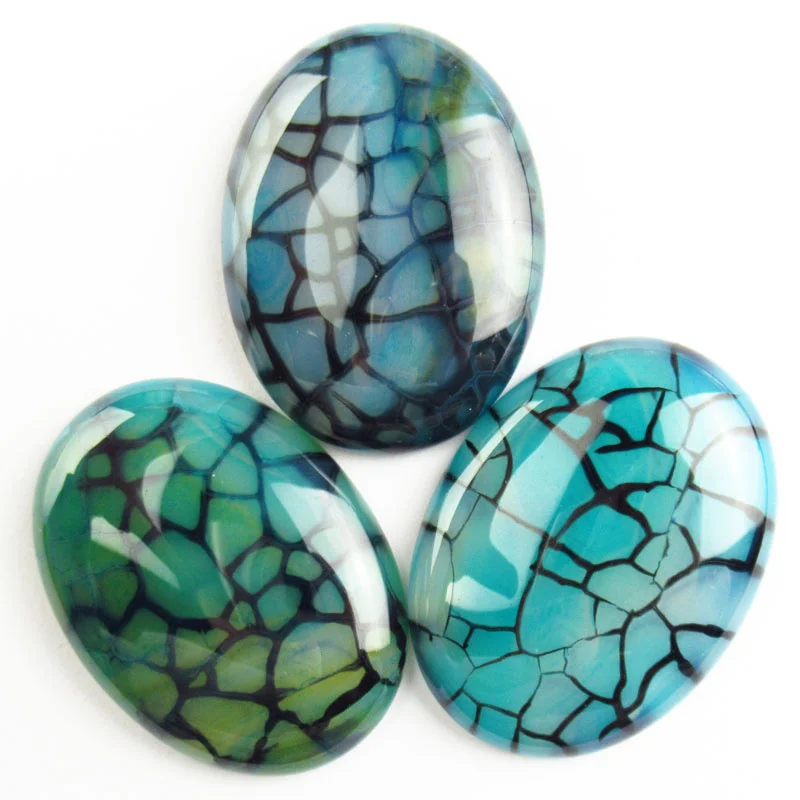 Wholesale 1Pcs Blue Black Oval Dragon Veins Agates Cabochon CAB Beads Natural Stone for Jewelry Making Accessories NO Hole