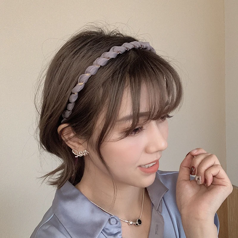 Organza Hairbands For Women Cross Weaving Hair Hoop Bands Korea Fashion Bright Silk Metal Headband Girls Hair Accessories Turban