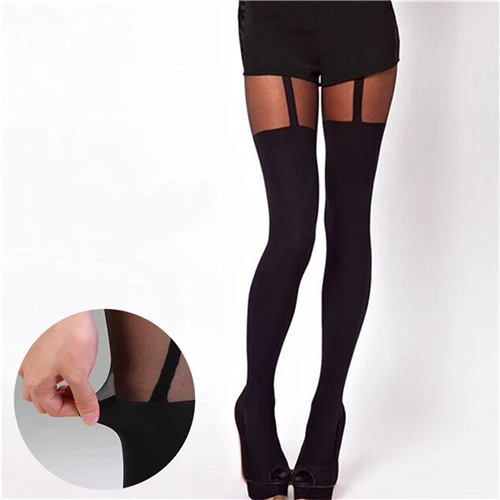 Hot Selling Sexy Women Black Fake Garter Belt Suspender Tights Over The Knee Hosiery Stockings Gifts Wholesale