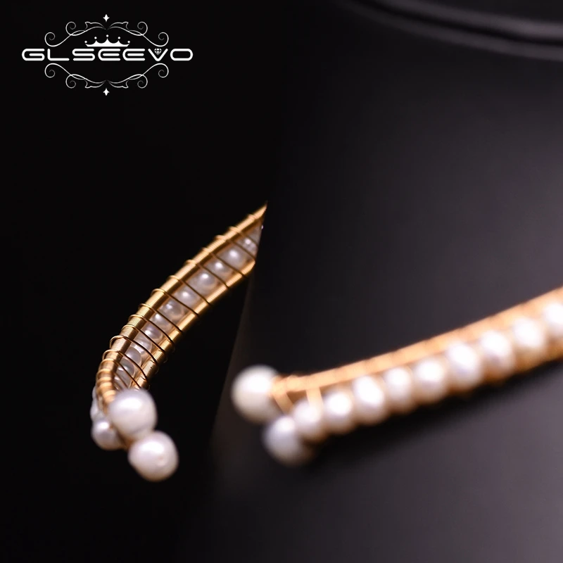GLSEEVO Original Design Handmade Nautral Fresh Water Pearl Double Layer Choker Necklace For Women Wedding Fine Jewellery GN0176