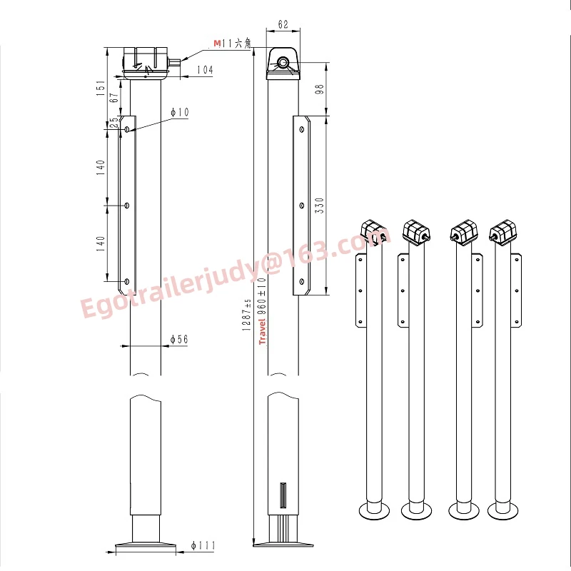 EgoTrailer 4PCS 2500lbs 1300mm~2100mm MANUAL RV CAMPER JACK CORNER STEADY