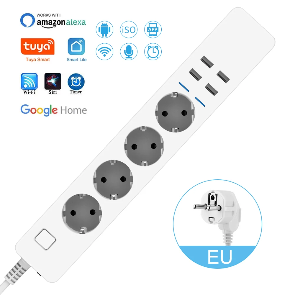 Slimme stekkerdoos Wifi 4 EU-stopcontacten Plug 4 USB-oplaadpoort Timing-app Spraakbesturing Werk met Alexa Google Home Assistant