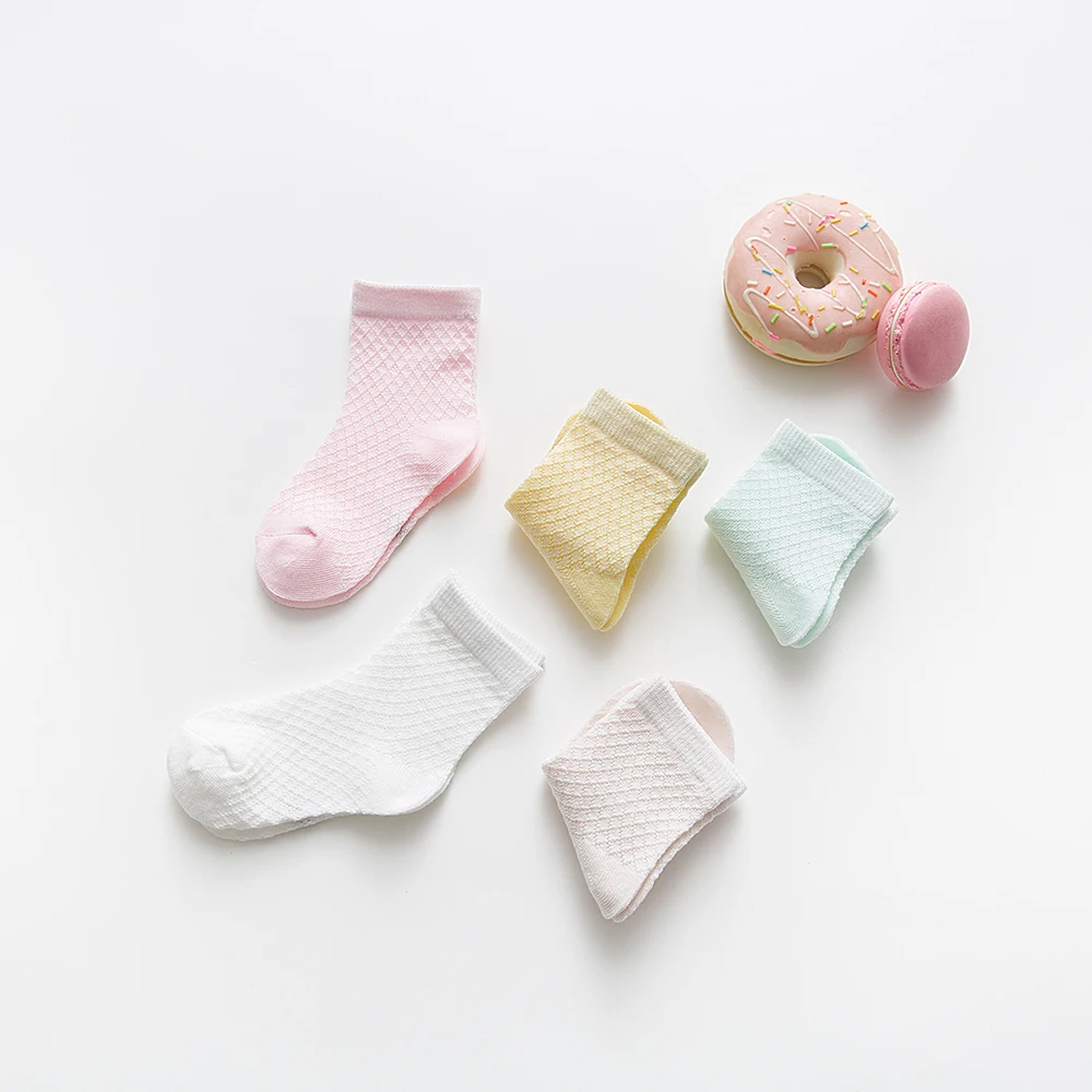 5Pairs/lot 2-9Y Baby Socks Summer Cotton Jacquard Kids Socks Solid Colorful Girls Mesh Cute Newborn Boy Toddler Socks Baby