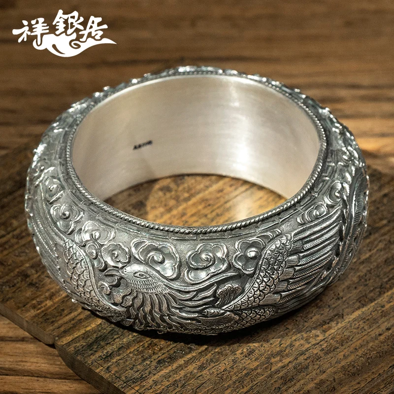 ★fine silver hollow out longfeng drama beads handmade silver bracelet of yunnan ethnic wind original handmade silver