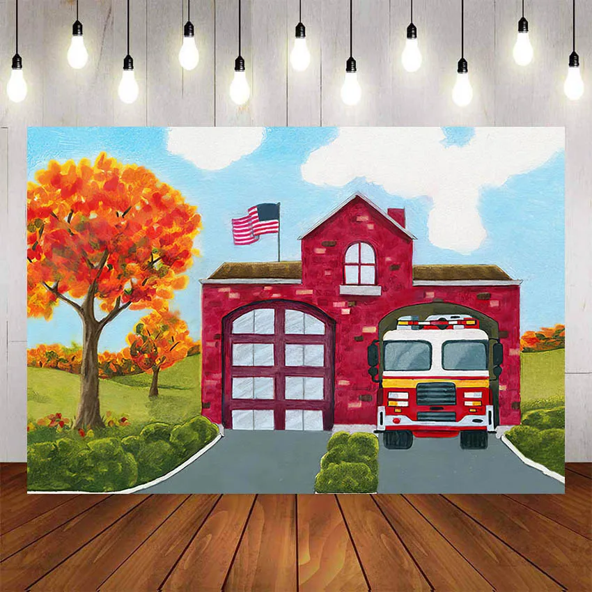 

Mehofond Fire Truck Photography Background Children Birthday Party Baby Shower Backdrop Photophone Photo Studio Props