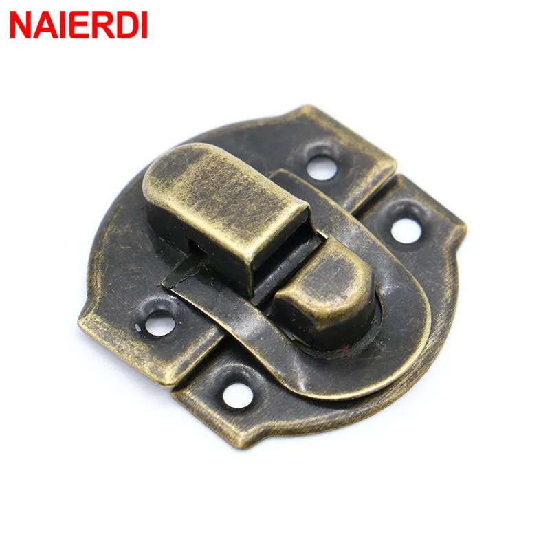 NAIERDI 10PCS Antique Bronze Hinges Cabinet Mini Hinge + 5PCS Small Antique Metal Hasps Lock For Jewelry Storage Wood Box