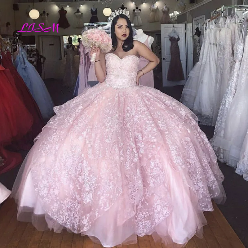 Rosa quinceanera vestido 2021 querida apliques lantejoulas sem costas festa princesa doce 16 vestido de baile vestidos de 15 años