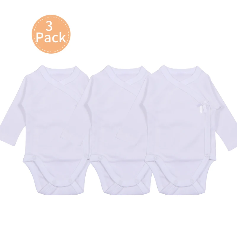 

3pcs Baby Clothes White Bodysuit Newborn Unisex Baby Long Sleeve Kimono Bobysuit Side Snap Onesies Boy Girl Overall Preemie-6M